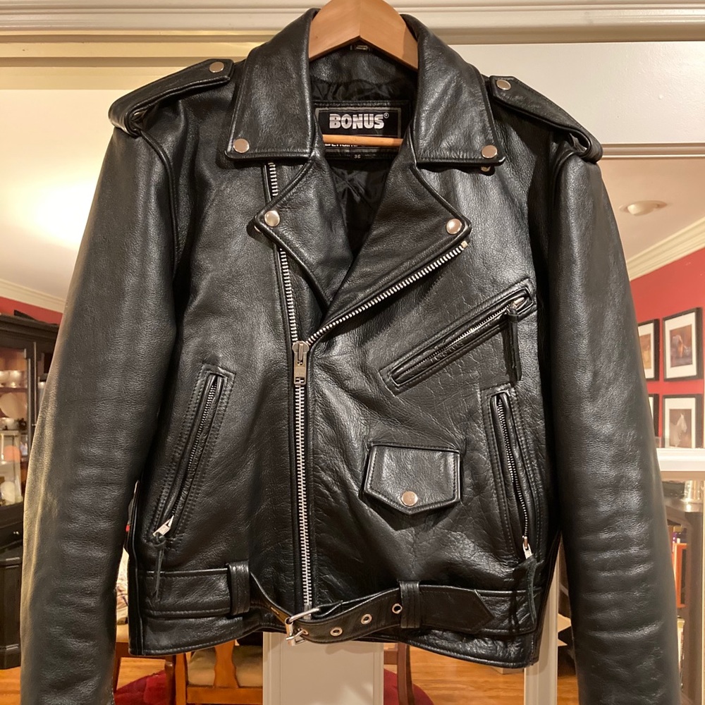 SOLD Men’s Genuine Leather Biker Jacket 1998 Bonus